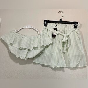 Belux M Mint and White Striped Mini-shorts Set | Summer Beach .